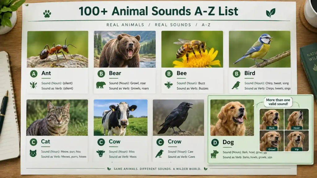 100+ Animal Sounds A-Z List
